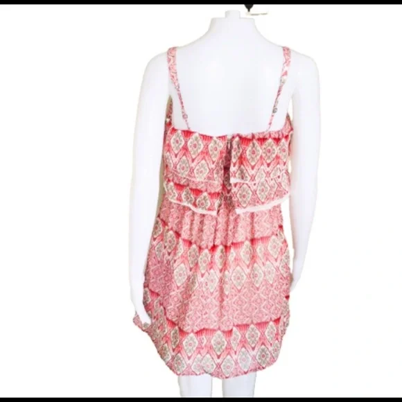 HOLLISTER Spaghetti Strap Boho Tiered Lace Dress Pink/Sage Size Small - Picture 4 of 9